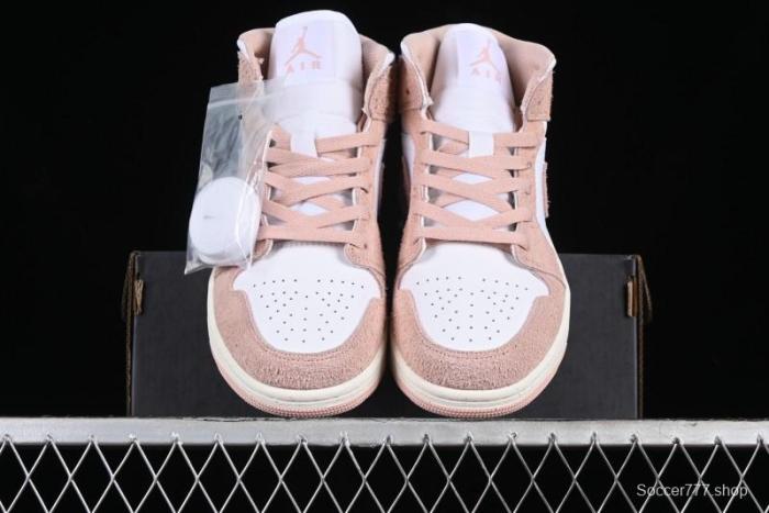 Nike Air Jordan AJ1 Mid Basketball Shoes in White Pink - FN7432-161
