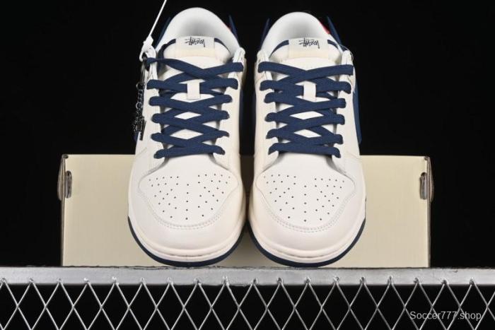 Nike SB Dunk Low Stussy Collaboration - Off White with Big Blue Swoosh Anniversary High-End Custom Low-Top Casual Skate Shoes - XY1688-009
