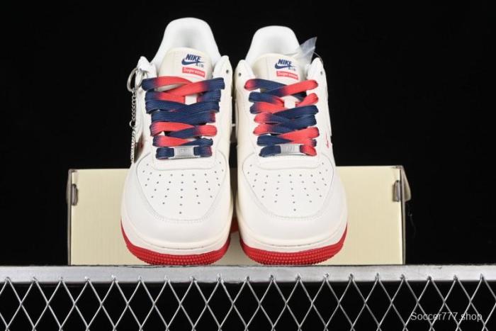Nike Air Force 1 '07 Low Supreme Collaboration - Beige Red Blue Double Swoosh Casual Sneakers - XZ6188-008