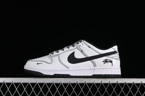 Stussy x Nike Dunk Low SB Skate Shoes in White-Black - FC1688-137 1