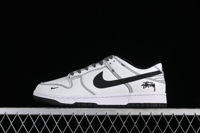 Stussy x Nike Dunk Low SB Skate Shoes in White-Black - FC1688-137 1