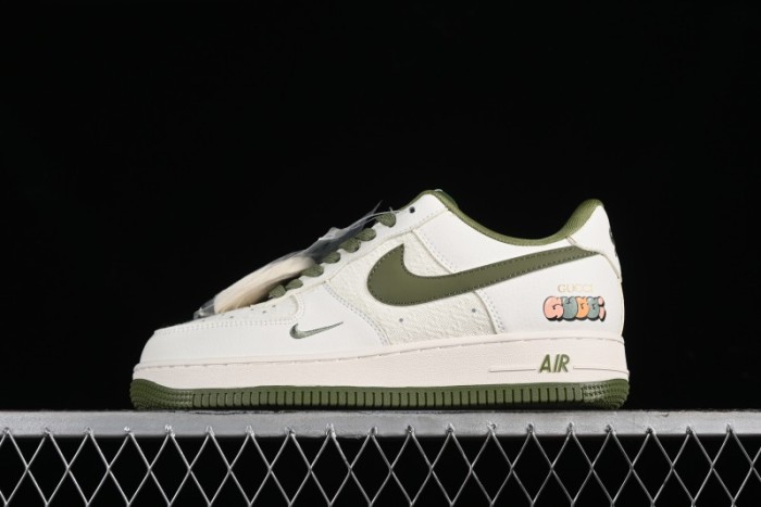 Nike Air Force 1 '07 Low Gucci Collaboration - Beige Green Linen Casual Sneakers - XZ3398-588