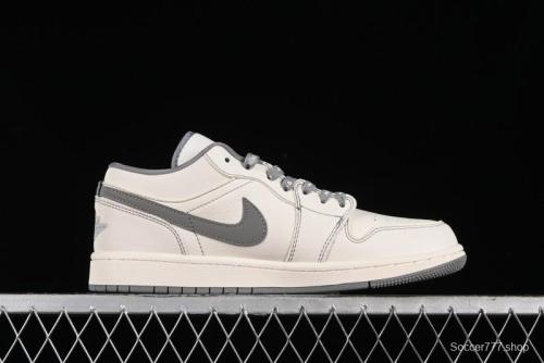 Nike Air Jordan 1 Low AJ1 Lightning Collaboration - Off White Grey Anniversary Custom Edition Low-Top Casual Sneakers - CF3688-020