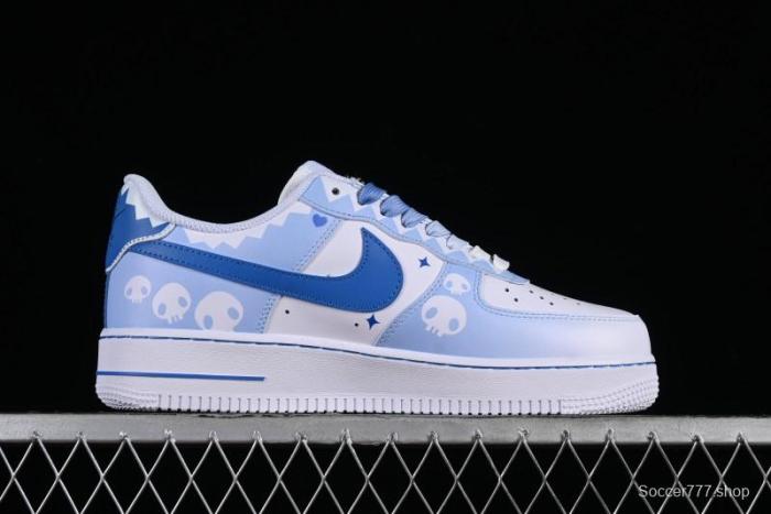 Nike Air Force 1 '07 Low Witch Collaboration Custom Leather Sneakers with Skull Design and Gradient White-Blue - CW2288-111 1