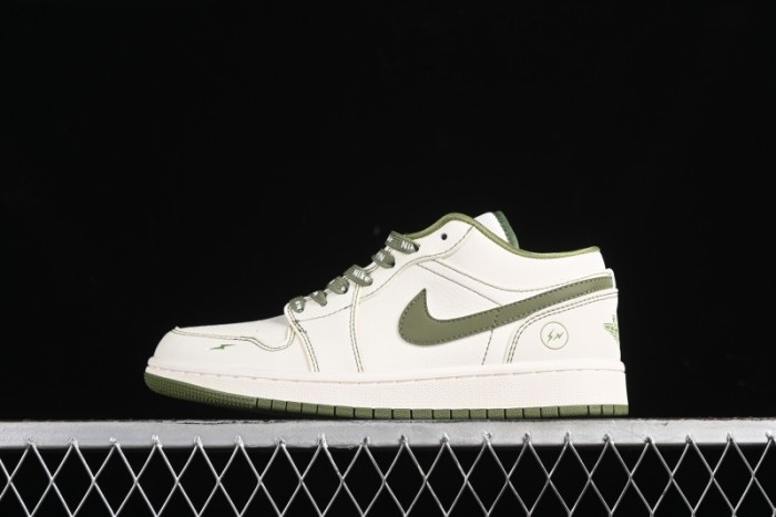 Nike Air Jordan 1 Low Retro Basketball Shoes in Off-White Olive Green - CF3688-019