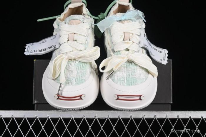 SMILEREPUBLIC Mint Manbo Light Blue Checkered Open Smile Platform Canvas Shoes - G.D4