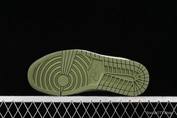 Nike Travis Scott x Fragment Design x Air Jordan 1 Low OG SP AJ1 Retro Sneakers in Sail Military Green - DM6688-602