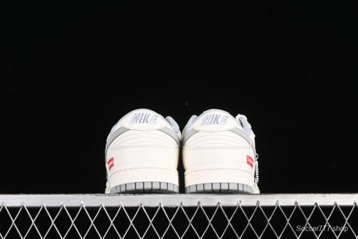 Nike SB Dunk Low Supreme Collaboration - Off White Gray Double Swoosh Anniversary Custom Low-Top Casual Skate Shoes - XX2025-317