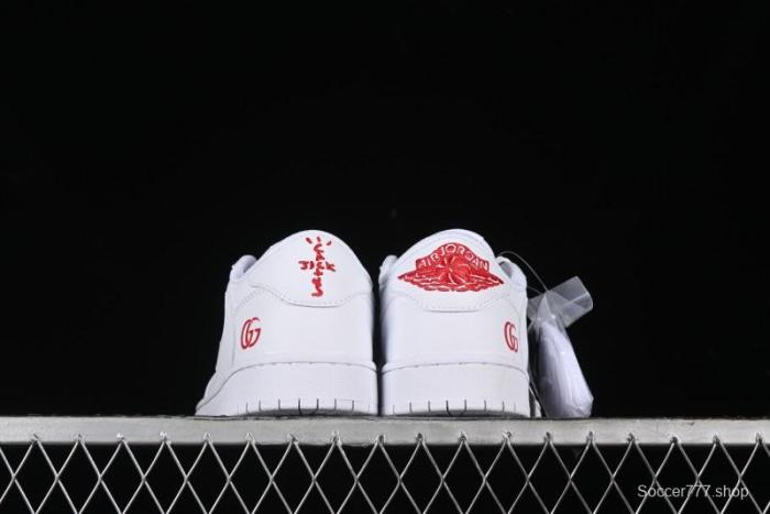 Nike Travis Scott x Fragment Design x Air Jordan 1 Low OG SP AJ1 Gucci Collaboration - White Low-Top Casual Sneakers LJ5188-014