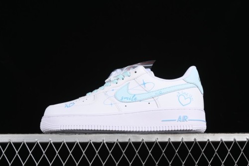 Nike Air Force 1 '07 Low Anime LOVE Series White Blue Spray Paint Casual Sneakers - CW2288-111