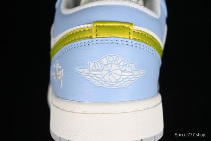 Nike Air Jordan 1 Low Stussy Collaboration - Blue Gold Custom High-End Basketball Shoes - WG8850-007