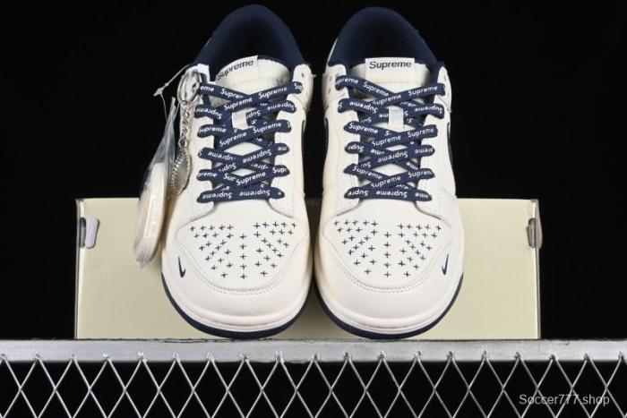 Nike SB Dunk Low Supreme Collaboration - Dark Blue Canvas Anniversary High-End Custom Low-Top Casual Skate Shoes - BB6698-511