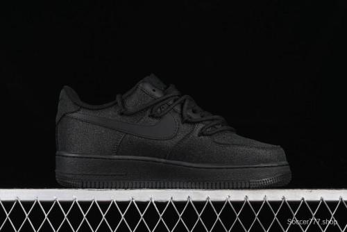 Nike Air Force 1 '07 Low Cleanfit High Street Retro Style All Black Star-Studded Diamond Accents Lace-Up Low-Top Casual Sneakers - ZH0316-030