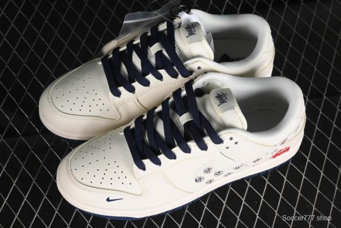 Nike SB Dunk Low Stussy Collaboration - Off White Floral Swoosh Anniversary High-End Custom Low-Top Casual Skate Shoes - XY1688-001