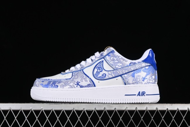 Nike Air Force 1 '07 Low DIY Blue and White Porcelain Dragon Embroidery Casual Sneakers - CW2288-201