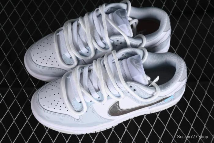 Nike Dunk Low Retro SB Casual Skate Shoes in Light Grey Blue with Silver Swoosh and Deconstructed Straps - HF0730-160 1