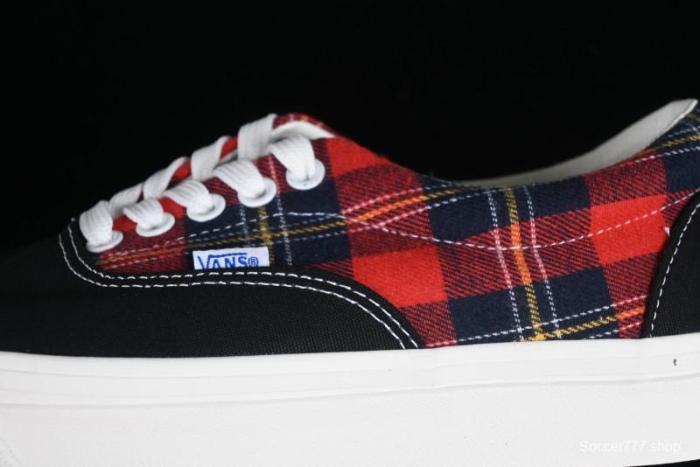Vans Era Low-Top Skate Shoes with Black Canvas and Red Scottish Plaid Checkered Design - VN0A2RR1QWP 1