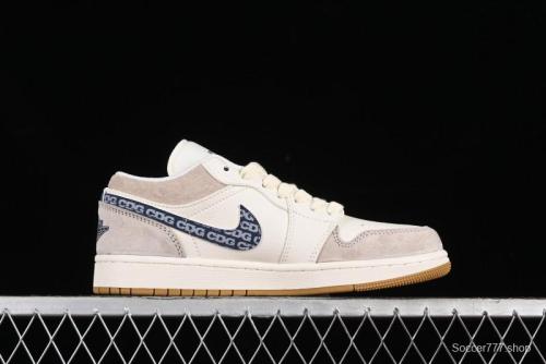 Nike Air Jordan 1 Low AJ1 The North Face Collaboration - White Grey Brown Custom High-End Basketball Shoes - LJ6688-001