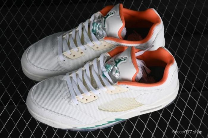 Nike Air Jordan 5 Low Retro Sneakers in White Orange Green Corduroy - CW4204-100 1