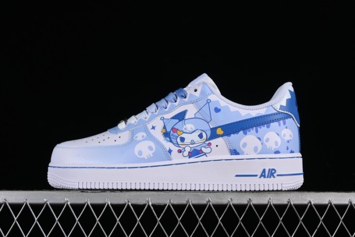 Nike Air Force 1 '07 Low Witch Collaboration Custom Leather Sneakers with Skull Design and Gradient White-Blue - CW2288-111 1
