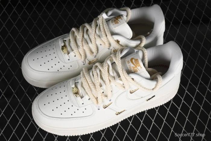 Nike Air Force 1 '07 Low Beige Deconstructed Swoosh Casual Sneakers - FX3654-111