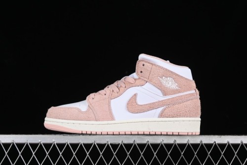 Nike Air Jordan AJ1 Mid Basketball Shoes in White Pink - FN7432-161