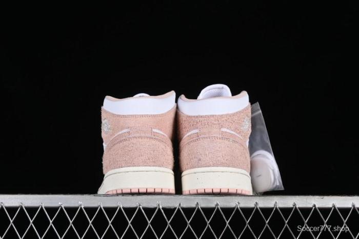 Nike Air Jordan AJ1 Mid Basketball Shoes in White Pink - FN7432-161