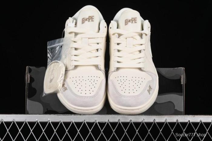 Nike Air Jordan 1 Low AJ1 Bape Collaboration - Pig Eight Patchwork Custom High-End Low-Top Basketball Shoes - LJ6688-002