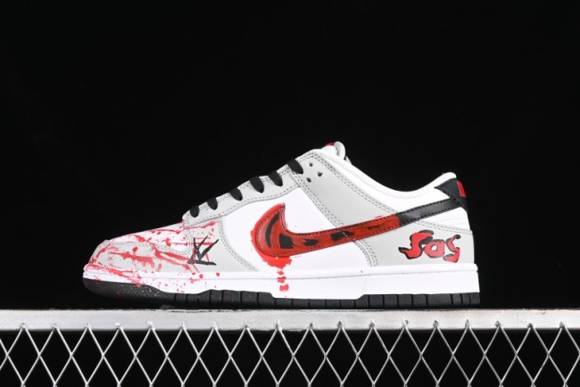 Nike SB Dunk Low Casual Skate Shoes - Anniversary Custom Edition in White/Grey/Black - LW1818-103