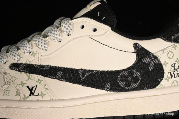 Nike Air Jordan 1 Low OG SP Travis Scott x Fragment Design Black Denim Print Casual Sneakers - SJ2068-005 1