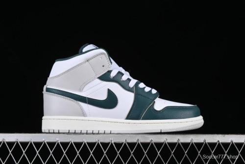 Nike Air Jordan 1 Mid Basketball Shoes with Oxidized Green Leather and Perforated Toe - FQ7720-103