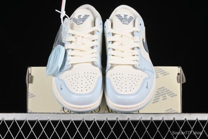 Nike Air Jordan 1 Low Retro Basketball Shoes - Giorgio Armani Collaboration Ice Blue - WG8850-012