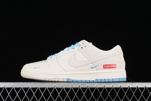 Nike SB Dunk Low Supreme Collaboration - Light Blue Double Swoosh Anniversary Customized Low-Top Casual Sneakers - BB8675-108