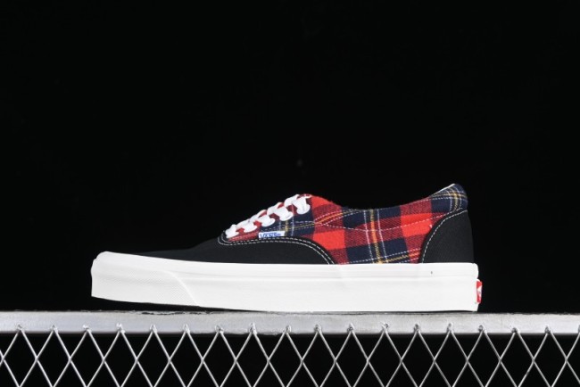 Vans Era Low-Top Skate Shoes with Black Canvas and Red Scottish Plaid Checkered Design - VN0A2RR1QWP 1