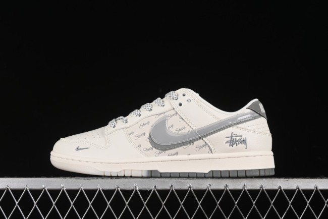 Nike SB Dunk Low Stussy Collaboration - White Grey Double Swoosh Anniversary High-End Custom Low-Top Casual Sneakers - XX2025-206