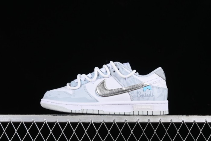 Nike Dunk Low Retro SB Casual Skate Shoes in Light Grey Blue with Silver Swoosh and Deconstructed Straps - HF0730-160 1