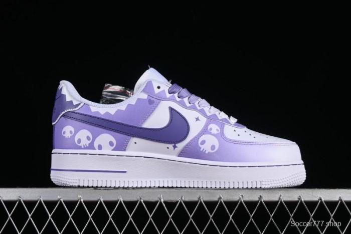 Nike Air Force 1 Low Witch Collaboration Custom Leather Sneakers with Gradient White-Purple and Skull Design - CW2288-111 1