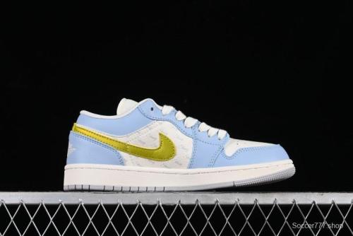 Nike Air Jordan 1 Low Stussy Collaboration - Blue Gold Custom High-End Basketball Shoes - WG8850-007