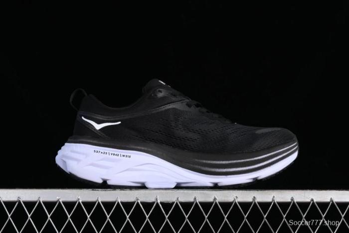 HOKA ONE ONE Bondi 8 Functional Cushioned Running Shoes with Engineered Mesh Upper - 1123202 BWHT 1