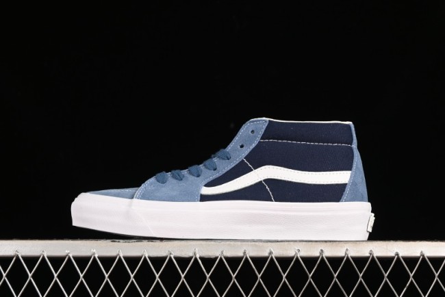 Vans Sk8-Mid Reissue 83 High-End Retro Skate Shoes with Blue Patchwork Suede - VN000CQQDWR 1