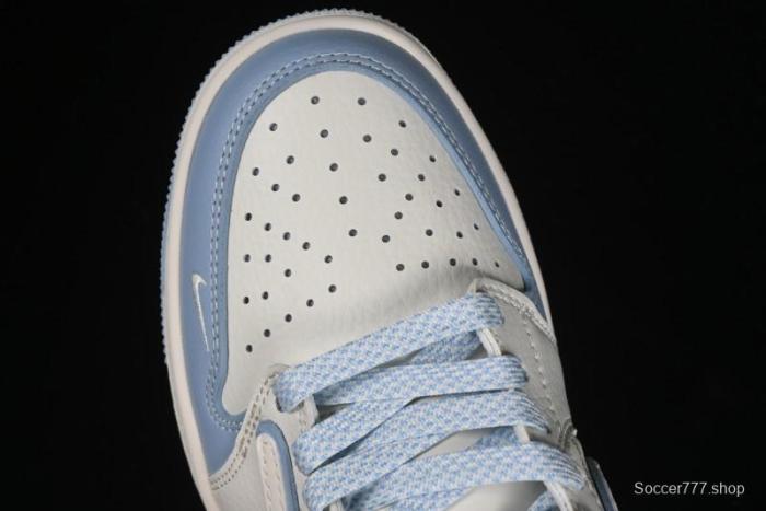 Nike Travis Scott x Fragment Design x Air Jordan 1 Low OG SP AJ1 Supreme Collaboration - White Blue Lettering Low Top Casual Sneakers - XY2688-116