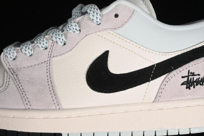 Nike Air Jordan 1 Low Stussy Collaboration - Black Blue Pigment Patchwork Retro Basketball Shoes - LJ6688-008