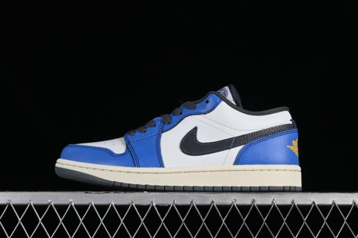 Nike Air Jordan 1 Low Flight Vintage Casual Sneakers with Distressed White-Blue Design - FV8439-104 1