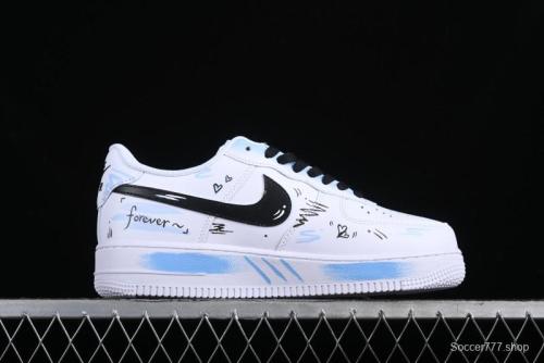 Nike Air Force 1 '07 Low Casual Sneakers with Anime-inspired Blue Spray Paint Design - CW2288-111