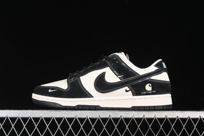 Nike SB Dunk Low Carhartt Collaboration - Off White Black Swoosh Anniversary Custom Low-Top Casual Skate Shoes - SJ1089-005