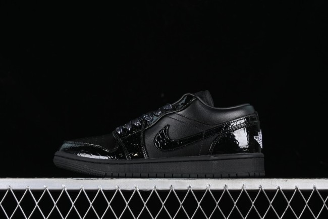 Nike Air Jordan 1 Low  Black Croc  Casual Sneakers with Crocodile-Embossed Leather - HJ7743-010
