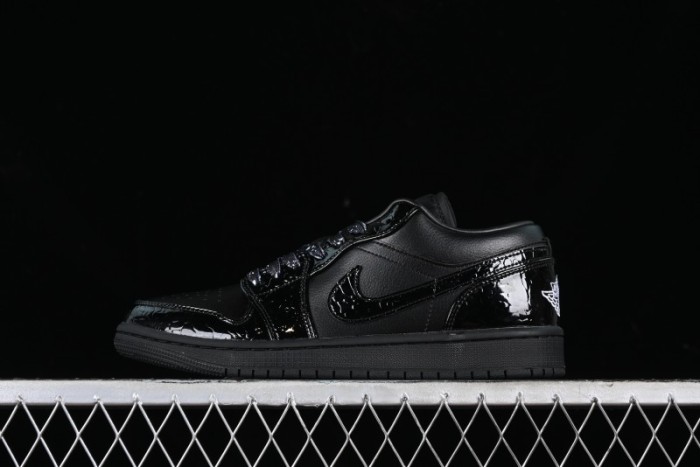 Nike Air Jordan 1 Low  Black Croc  Casual Sneakers with Crocodile-Embossed Leather - HJ7743-010