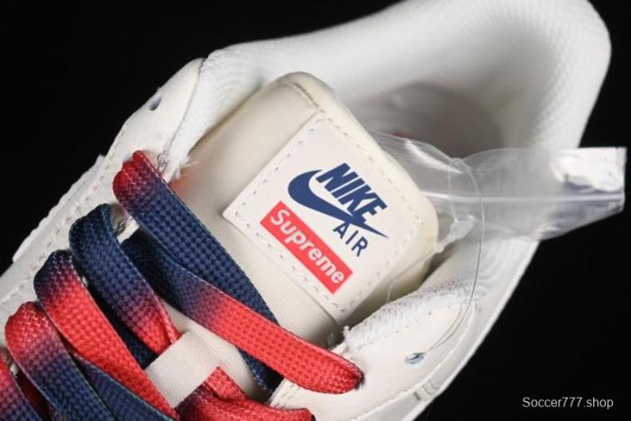 Nike Air Force 1 '07 Low Supreme Collaboration - Beige Red Blue Double Swoosh Casual Sneakers - XZ6188-008