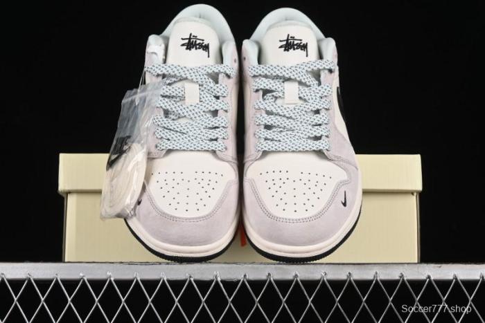 Nike Air Jordan 1 Low Stussy Collaboration - Black Blue Pigment Patchwork Retro Basketball Shoes - LJ6688-008