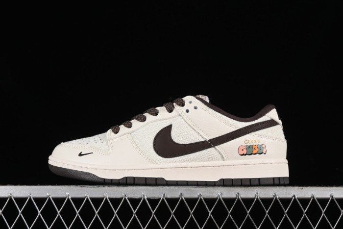 Nike SB Dunk Low Gucci Collaboration - Beige Brown Woven Fabric Anniversary High-End Custom Low-Top Casual Skate Shoes - DQ1098-375